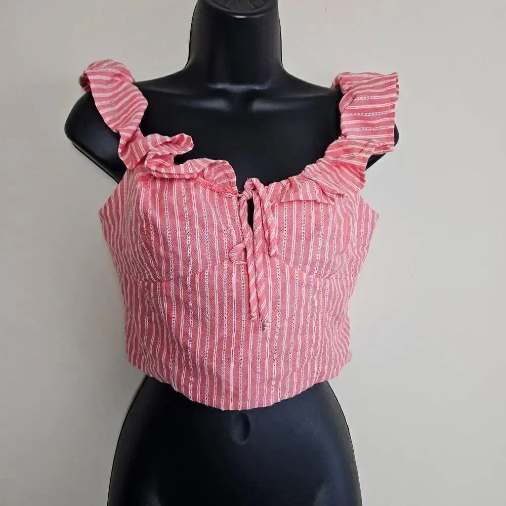 Free People Striped Ruffled Crop Top